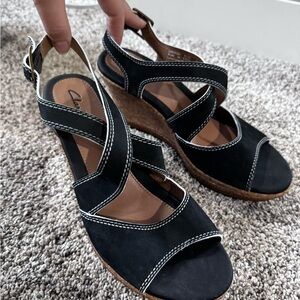 Clarks Black and Tan Wedge Sandals